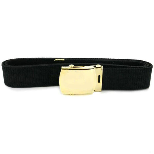 55" Military Black Cotton Belt with 24k Gold Buckle & Tip