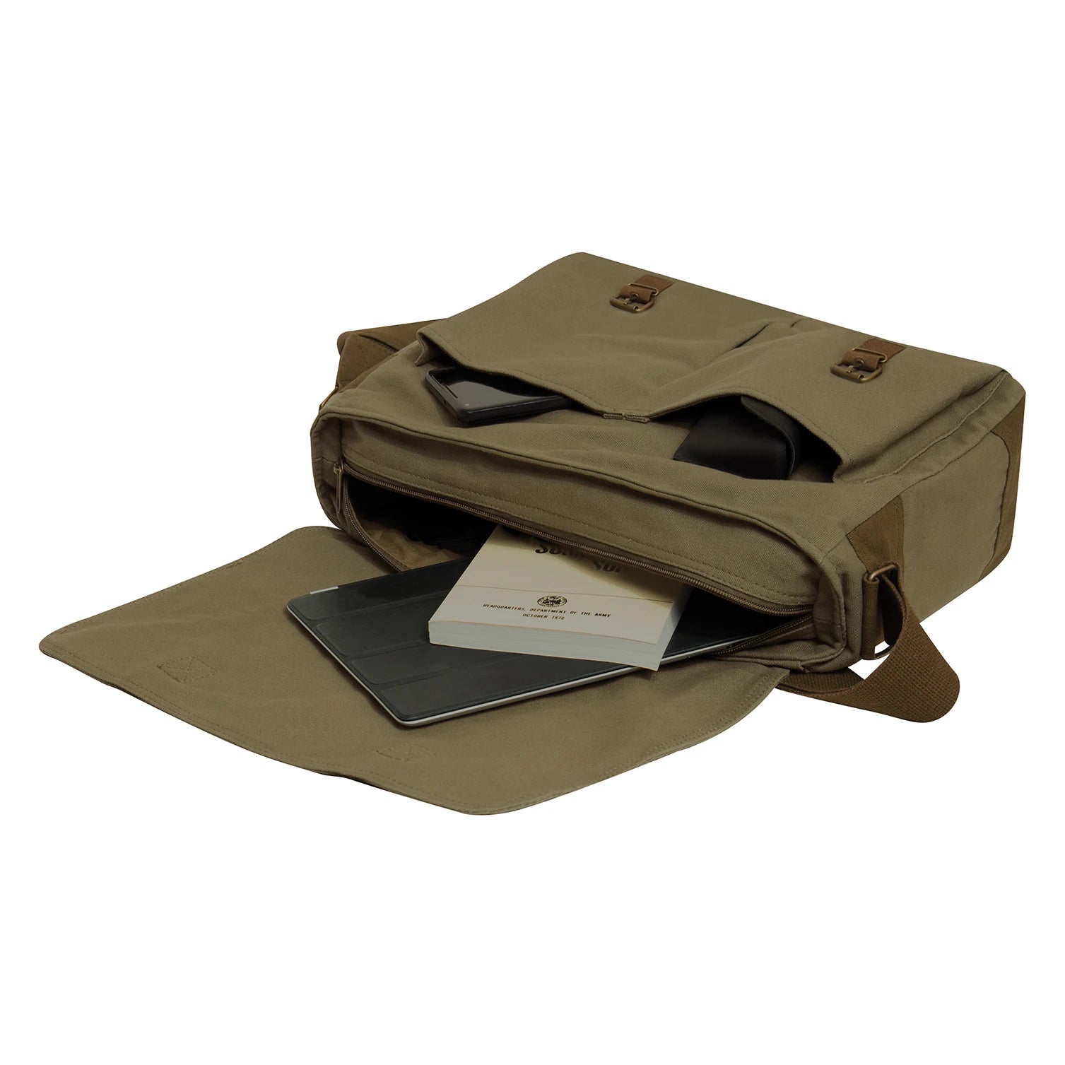 Deluxe Vintage Canvas Messenger Bag - Olive Drab