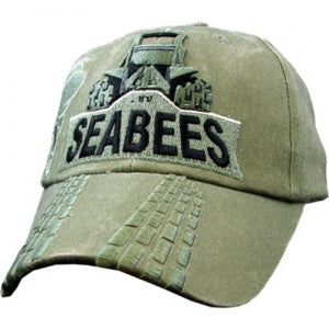 US Navy Ballcap - Seabees with Bulldozer - Olive Drab