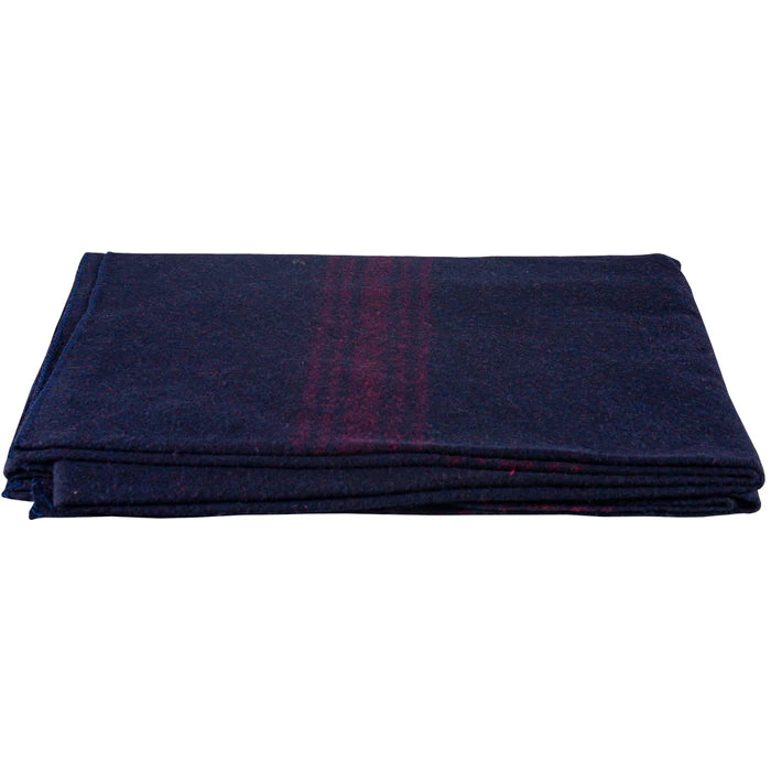 Red-Striped Navy Blue Wool Blanket 70% Wool/30% Synthetic