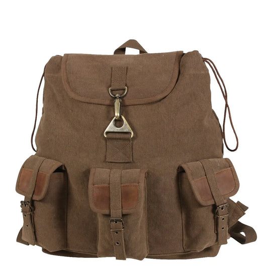 Vintage Canvas Wayfarer Backpack w/ Leather Accents - Brown