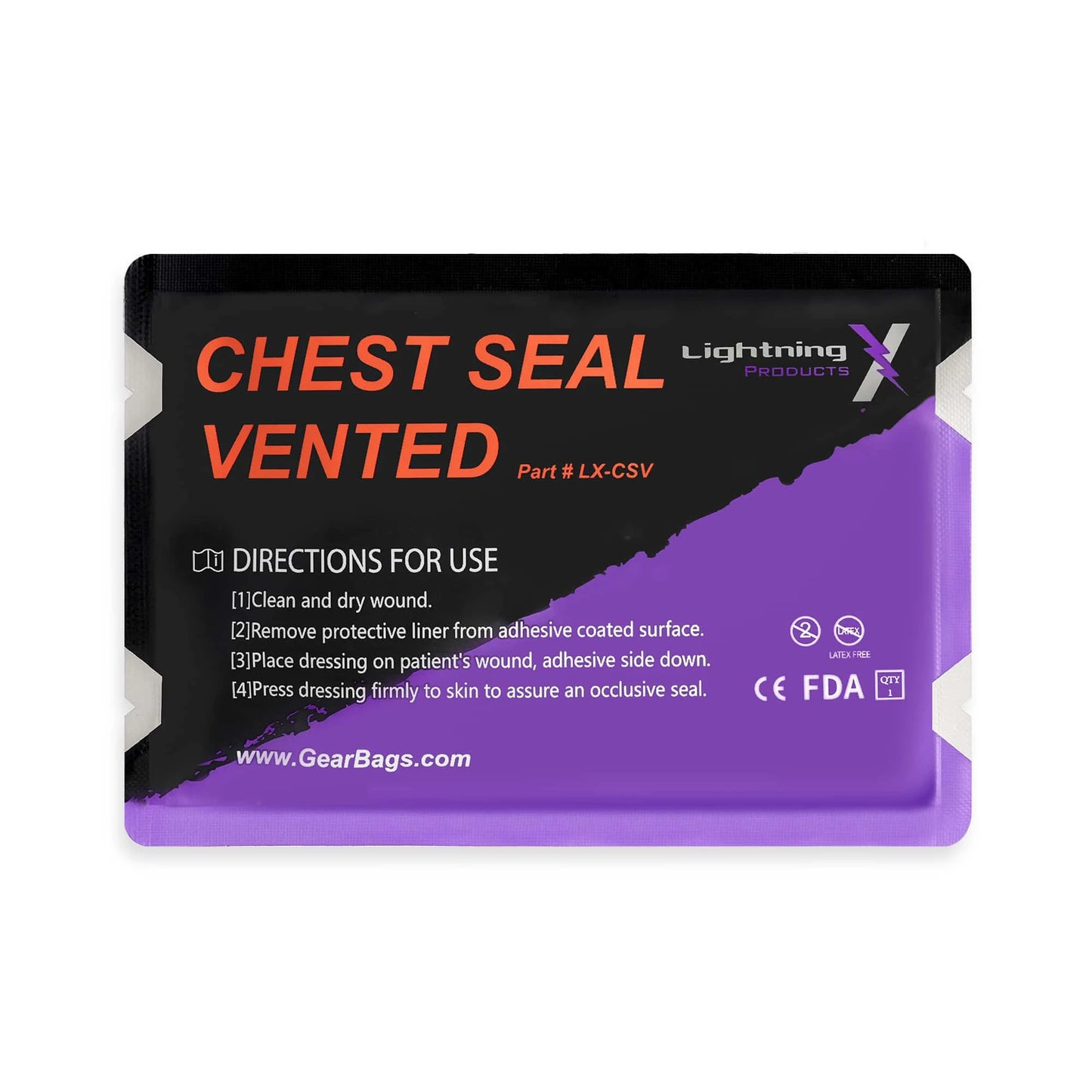 Lightning X Vented Chest Seal – 6" x 6" Occlusive Dressing for Open Chest Wounds