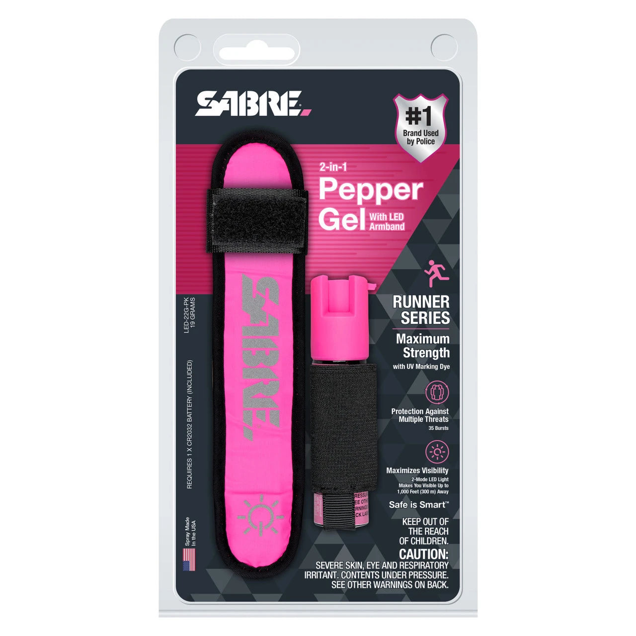 SABRE 2-IN-1 PEPPER GEL with LED Armband / Pink