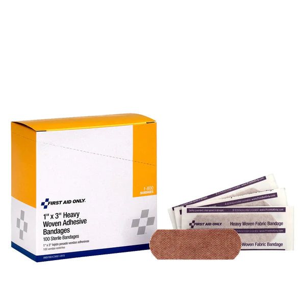 1" x 3" Heavy Woven Fabric Bandages, 100 Per Box