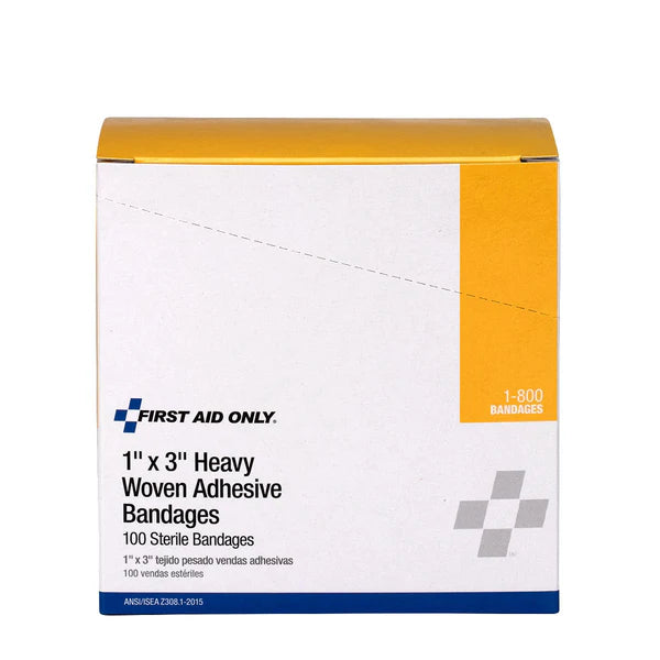 1" x 3" Heavy Woven Fabric Bandages – 100 Count
