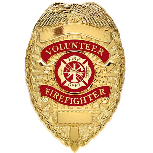 Deluxe Fire Department Volunteer Badge - Silver and Gold
