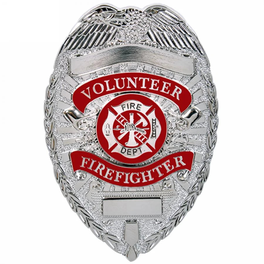 Deluxe Fire Department Volunteer Badge - Silver and Gold