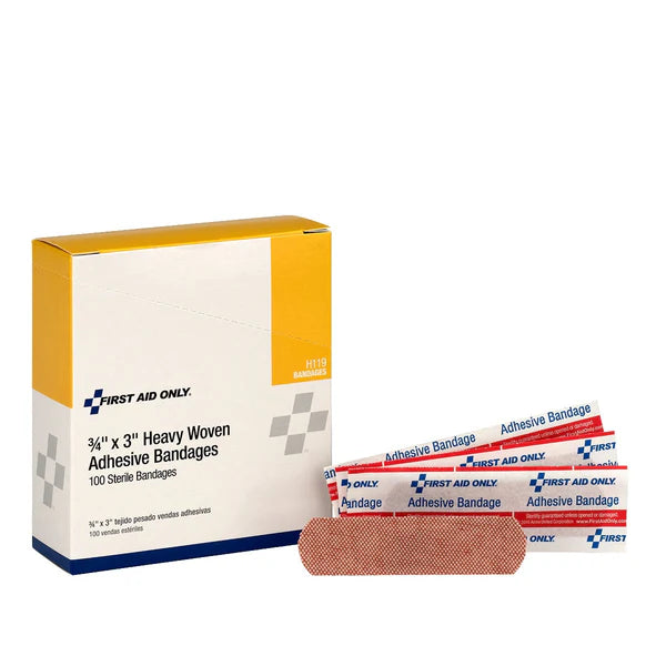 3/4" x 3" Heavy Woven Fabric Bandages – 100 Count