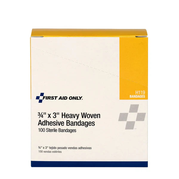 3/4" x 3" Heavy Woven Fabric Bandages – 100 Count