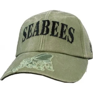 US Navy Ballcap - Seabees with Bumblebee on Brim - Olive Drab