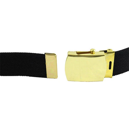 44" Military Black Cotton Army Belt with 22k Gold Flash Buckle & Tip