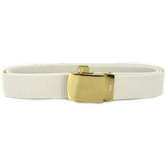 44" Military White Cotton Belt with 24k Gold Buckle & Tip