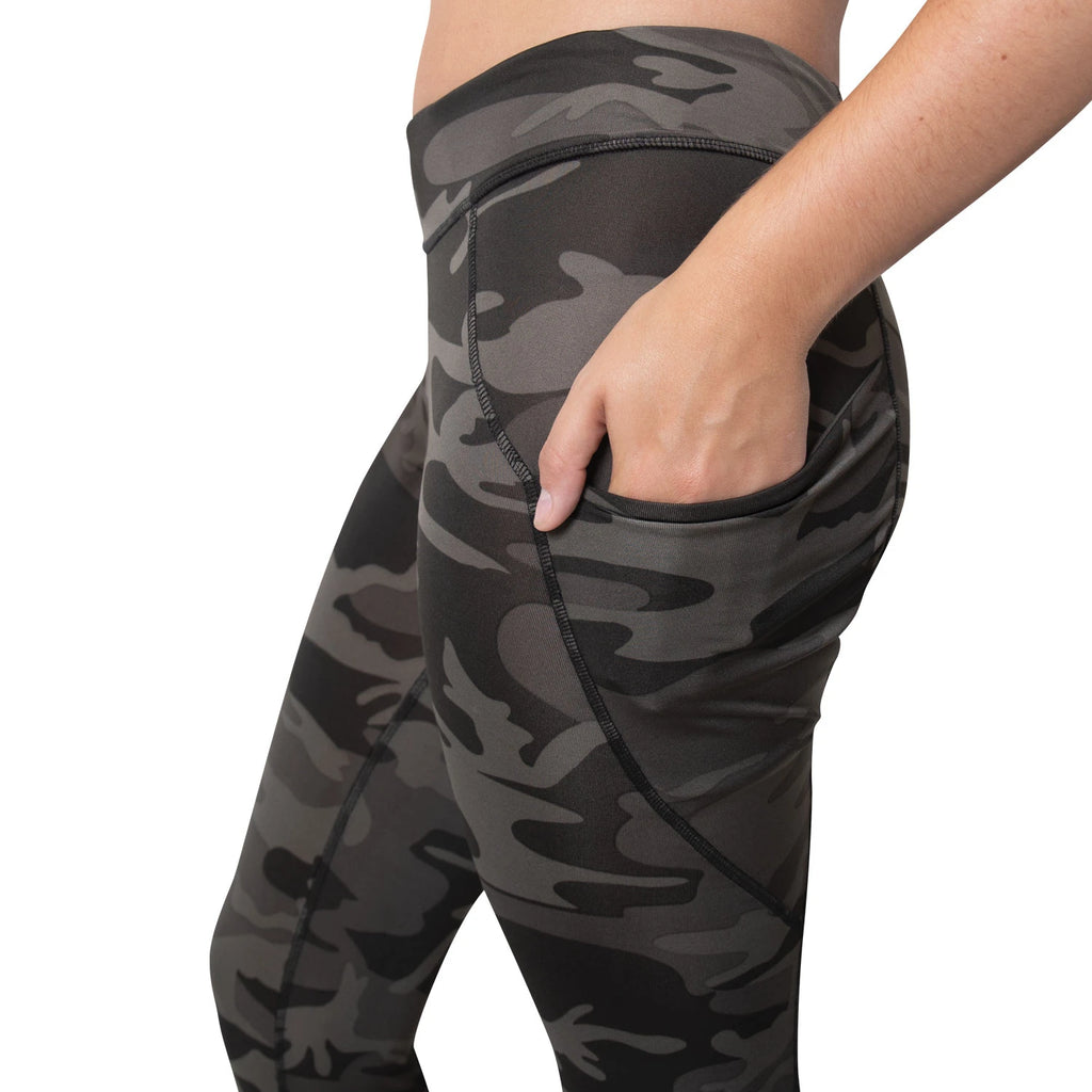 Rothco | Women's Workout Performance Black Camo Leggings with Pockets