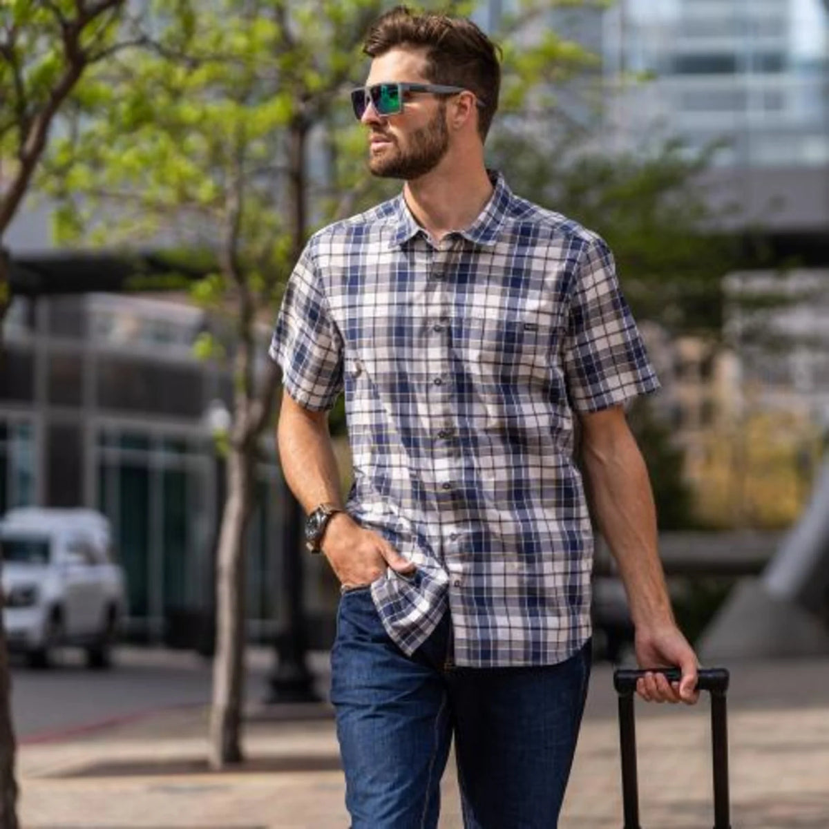 5.11 Tactical Wyatt Short Sleeve Plaid Shirt - Black Plaid 3 — Image 3
