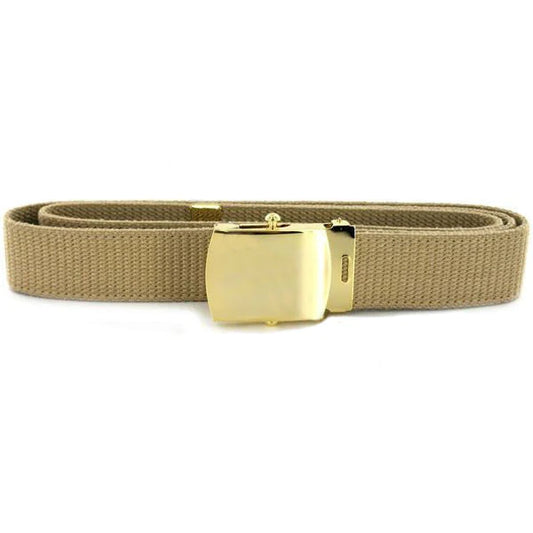 55" Military Khaki Cotton Belt with 24k Gold Buckle & Tip