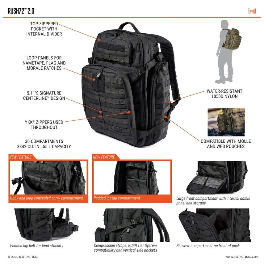 5.11 Tactical | Rush 72 2.0 Backpack 55L