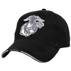 USMC Ballcap EGA Eagle Globe Anchor - White Embroidery on Black Cap