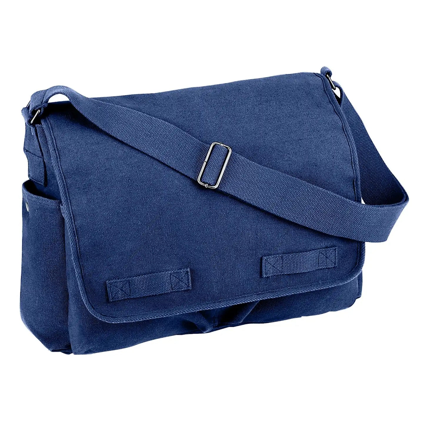 Vintage Washed Canvas Messenger Bag, Adjustable Shoulder Strap, Navy Blue