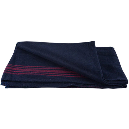 Red-Striped Navy Blue Wool Blanket 70% Wool/30% Synthetic
