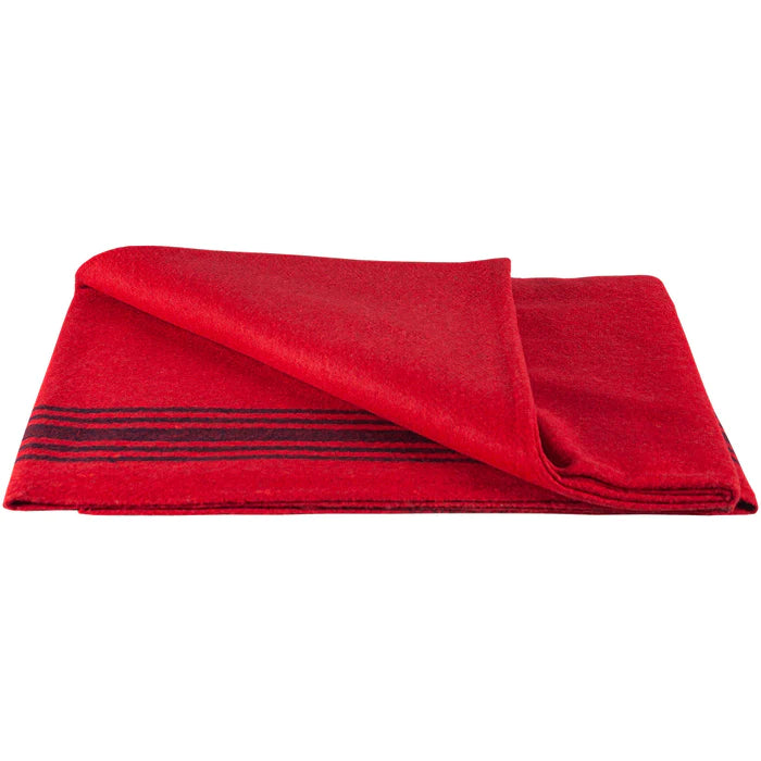 Navy-Striped Red Wool Blanket - 70% Wool/30% Synthetic