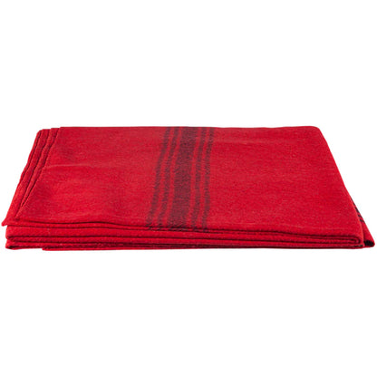 Navy-Striped Red Wool Blanket - 70% Wool/30% Synthetic