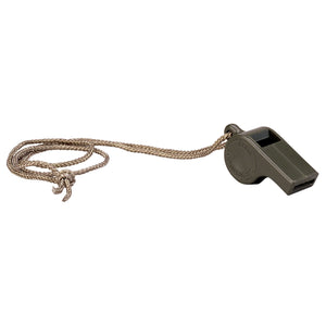 G.I. Style Olive Drab Police Whistle – Durable Whistle with Lanyard