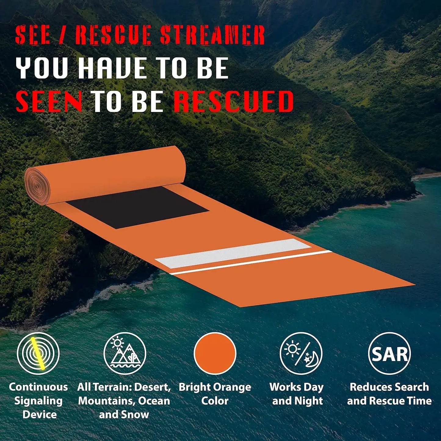 SEE/RESCUE® Streamer Survival Tool - 25' Distress Signal Streamer