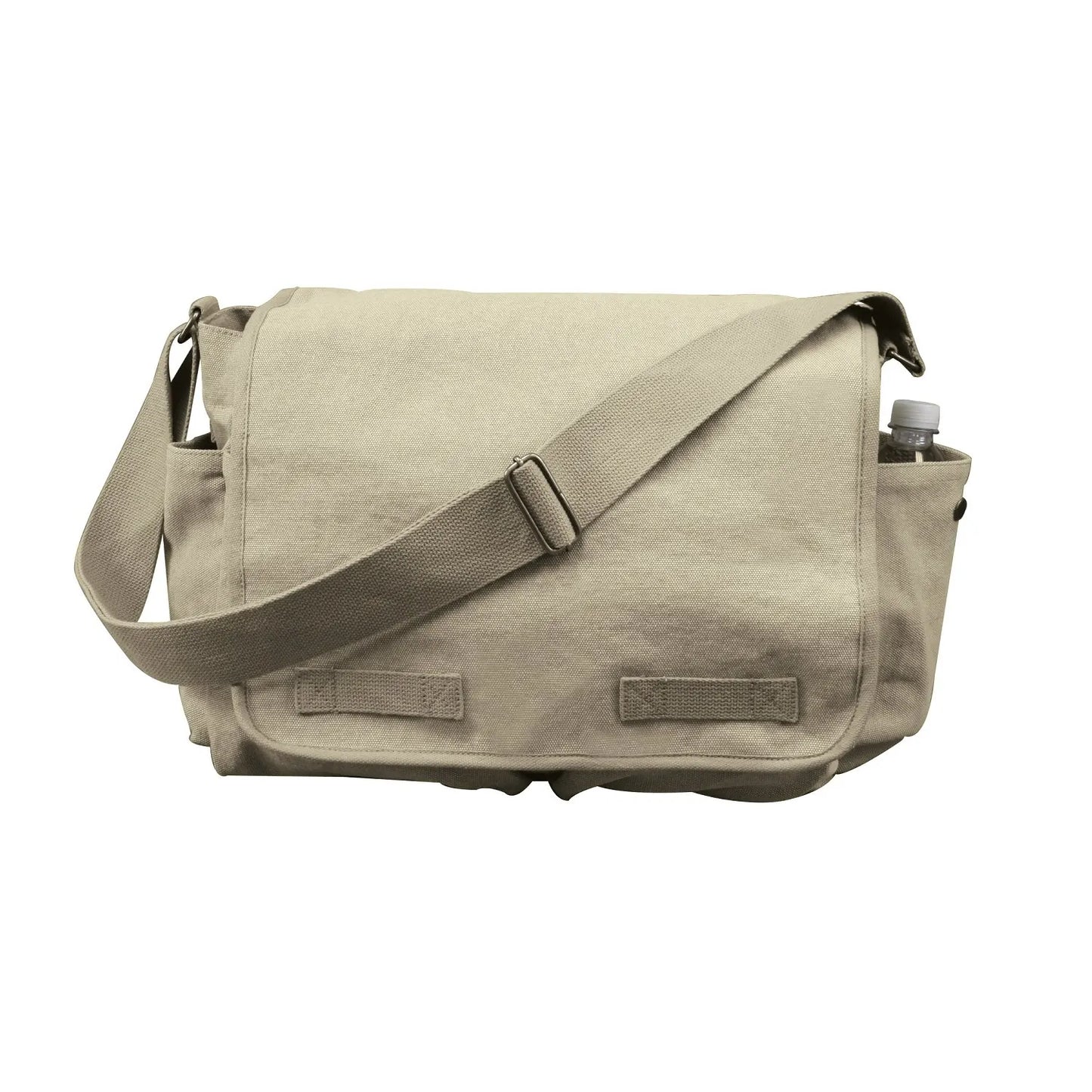 Vintage Washed Canvas Messenger Bag, Adjustable Shoulder Strap, Khaki Brown