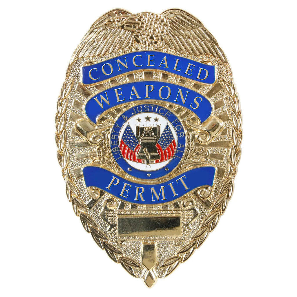 Deluxe "Concealed Weapons Permit" Badge - Silver and Gold