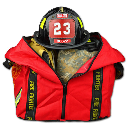 Compact Boot Style Firefighter Turnout Gear Bag w/ Triple Trim Reflective & Maltese Cross Logo