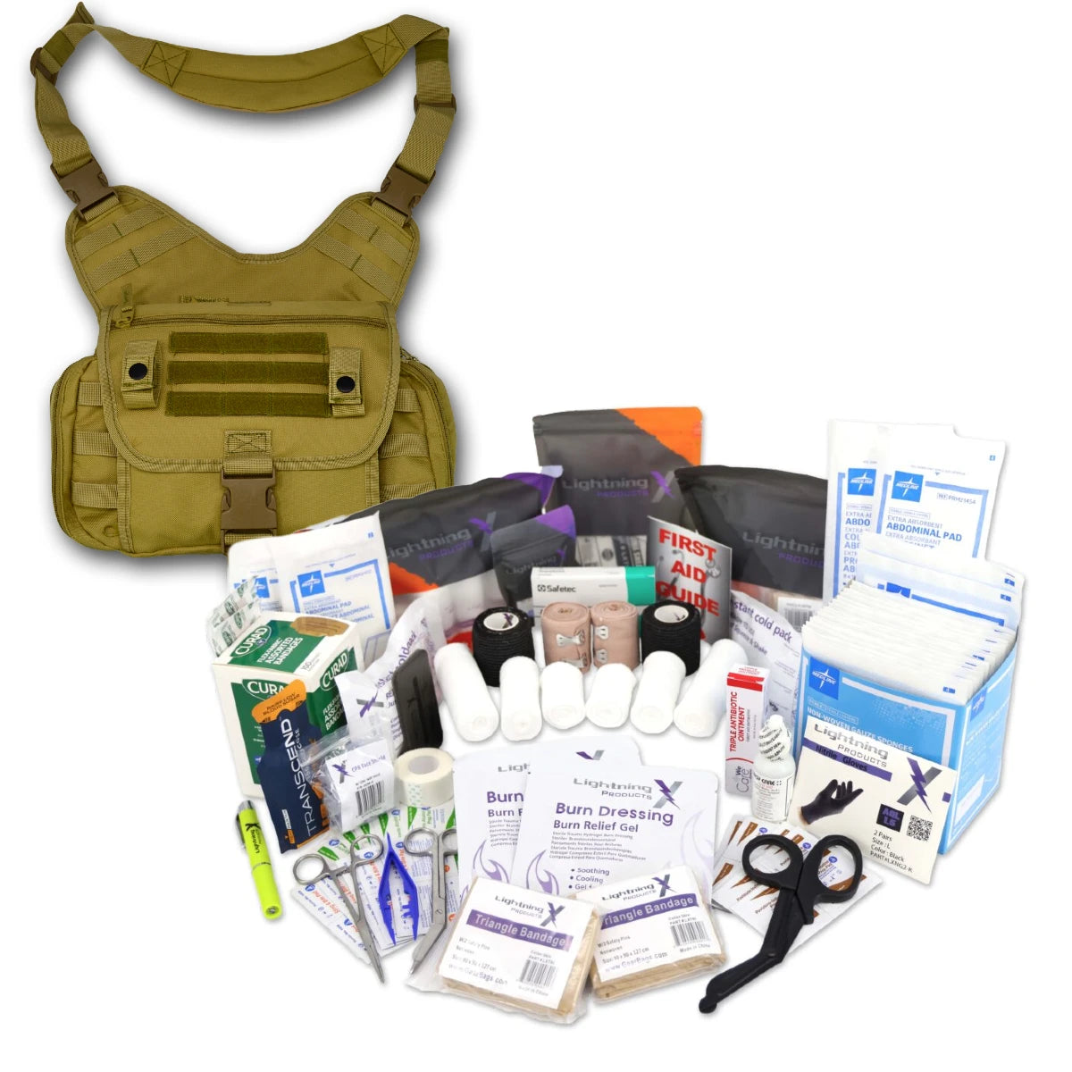 Tactical Shoulder Sling Pack with Premium Medical First Aid Trauma Kit