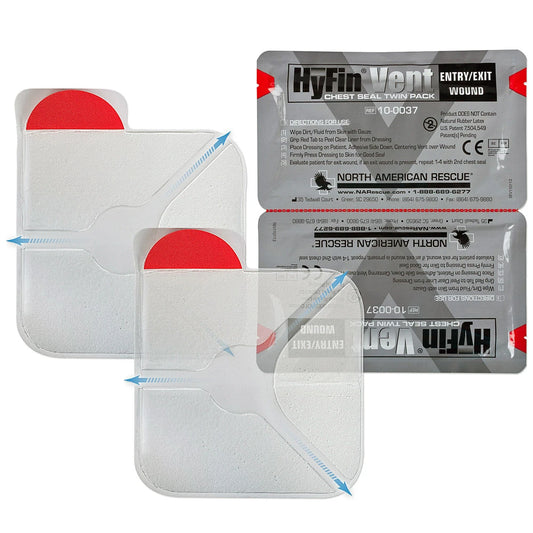 HyFin® Vent Chest Seal Twin Pack by North American Rescue – Advanced 3-Vent Trauma Seals for Tactical & Emergency Use