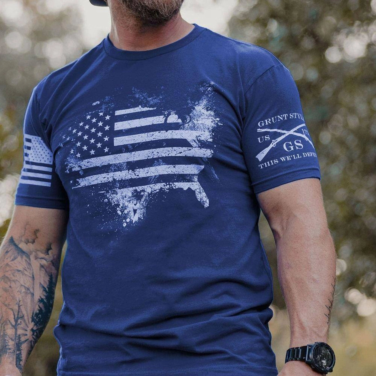 Grunt Style American Acid T-Shirt: Royal Blue Patriotic Graphic