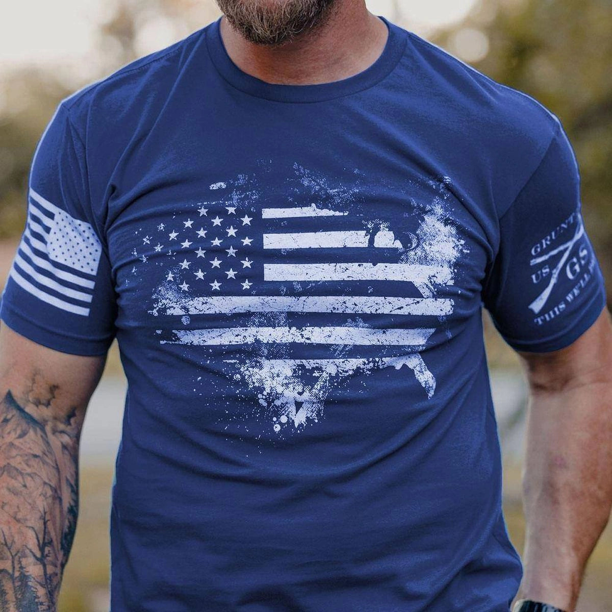 Grunt Style American Acid T-Shirt: Royal Blue Patriotic Graphic