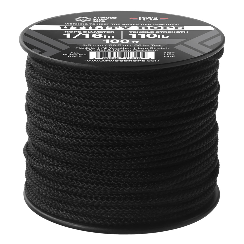 Atwood Rope 1/16 in Utility Rope, 100 ft - Black