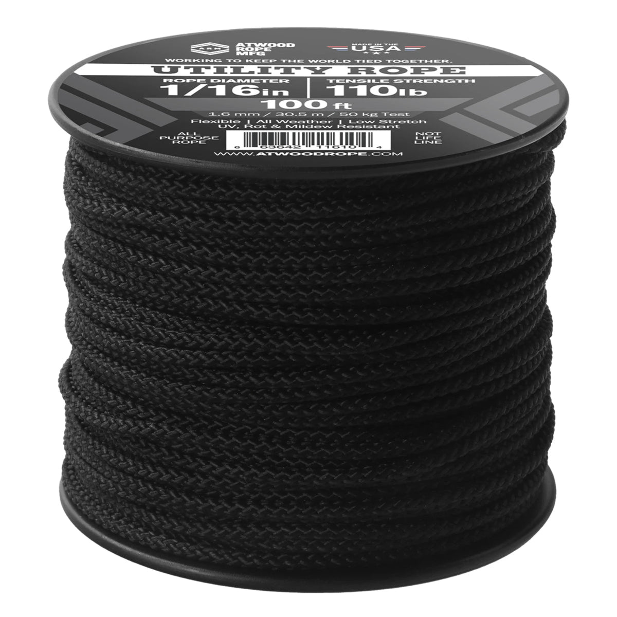 Atwood Rope 1/16 in Utility Rope, 100 ft - Black