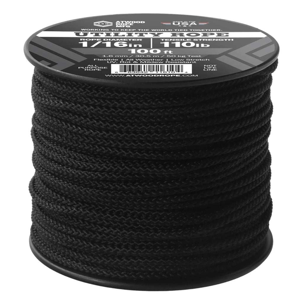 Atwood Rope 1/16-Inch Utility Cord - Black, 100 ft