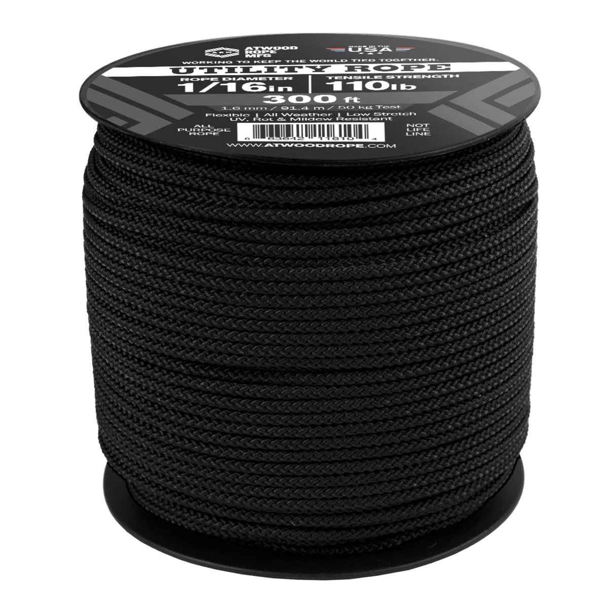 Atwood Rope 1/16-Inch Utility Cord - Black, 300 ft
