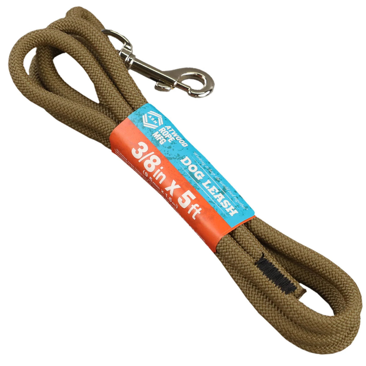 Atwood Rope 3/8-Inch Braided Coyote Dog Leash - 5 ft