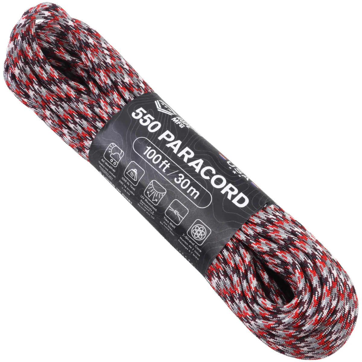Atwood Rope 550 7-Strand Paracord, Red Camo, 1,000 ft