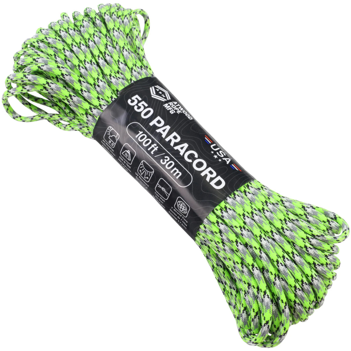 Atwood Rope 550 Paracord - Biosludge, 100-Foot Hank