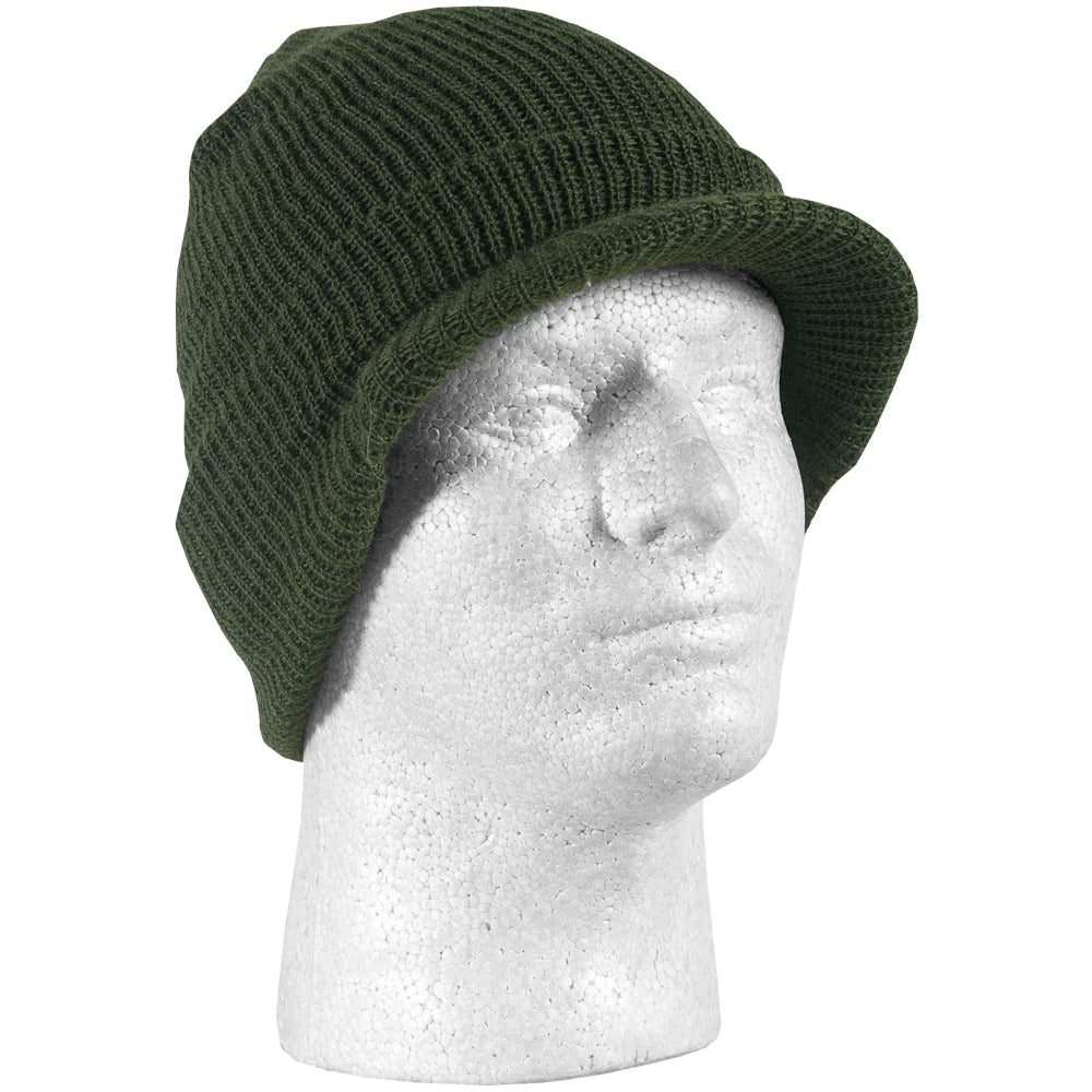 Unisex Knit Flat Visor Cap - Military Cadet Jeep Cap Style - Winter Beanie Hat (One Size)