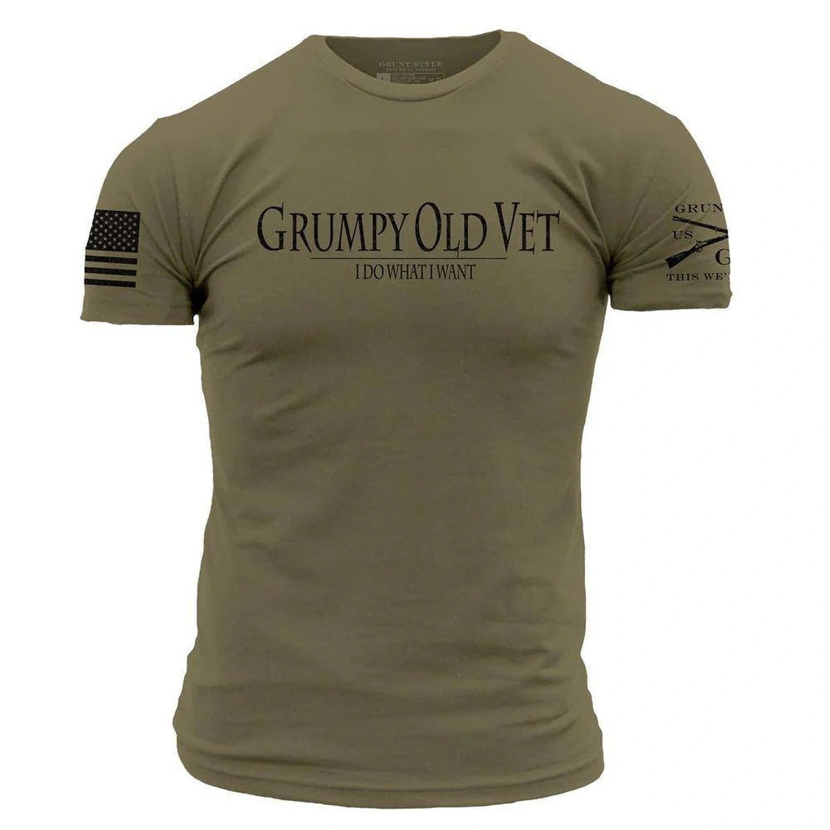 Grunt Style Grumpy Old Vet T-Shirt: Veteran Humor Graphic in Military Green