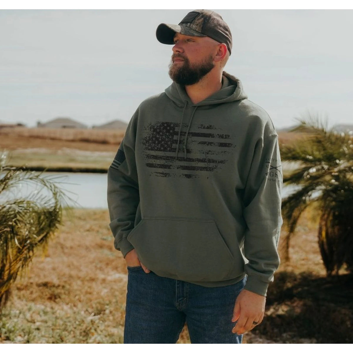 Grunt Style Vintage American Unisex Hoodie - Military Green — Image 2