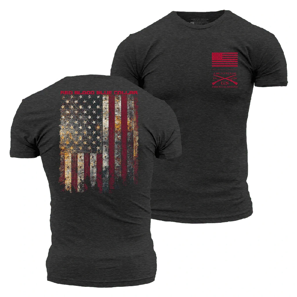 Grunt Style Red Blood Blue Collar T-Shirt, Charcoal: Built for hard work, made to represent
