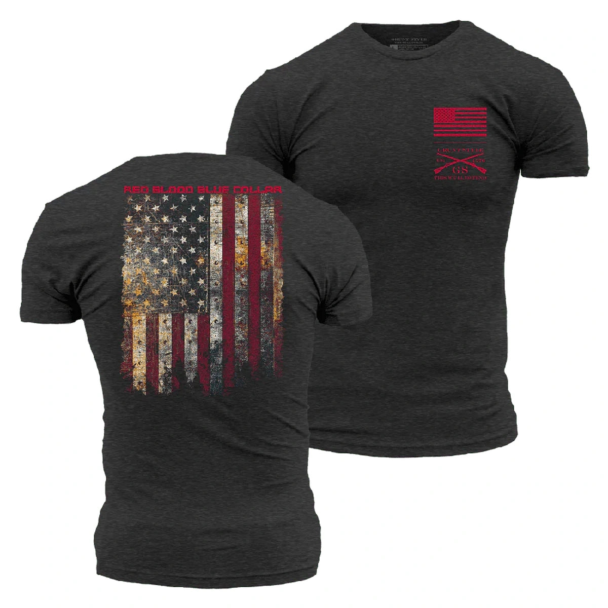 Grunt Style Red Blood Blue Collar T-Shirt, Charcoal: Built for hard work, made to represent