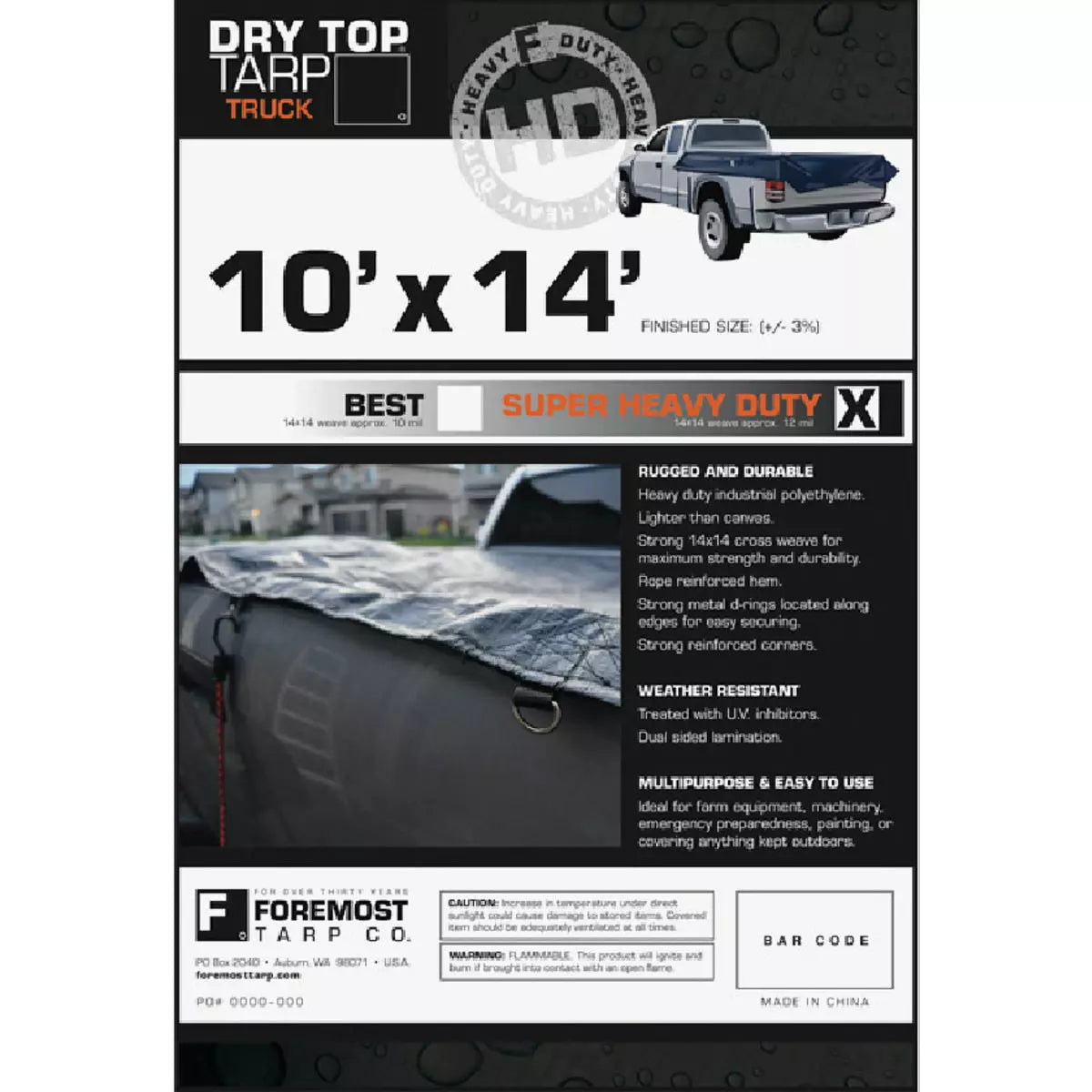 Foremost Dry Top 10 x 14 ft Black Truck Tarp